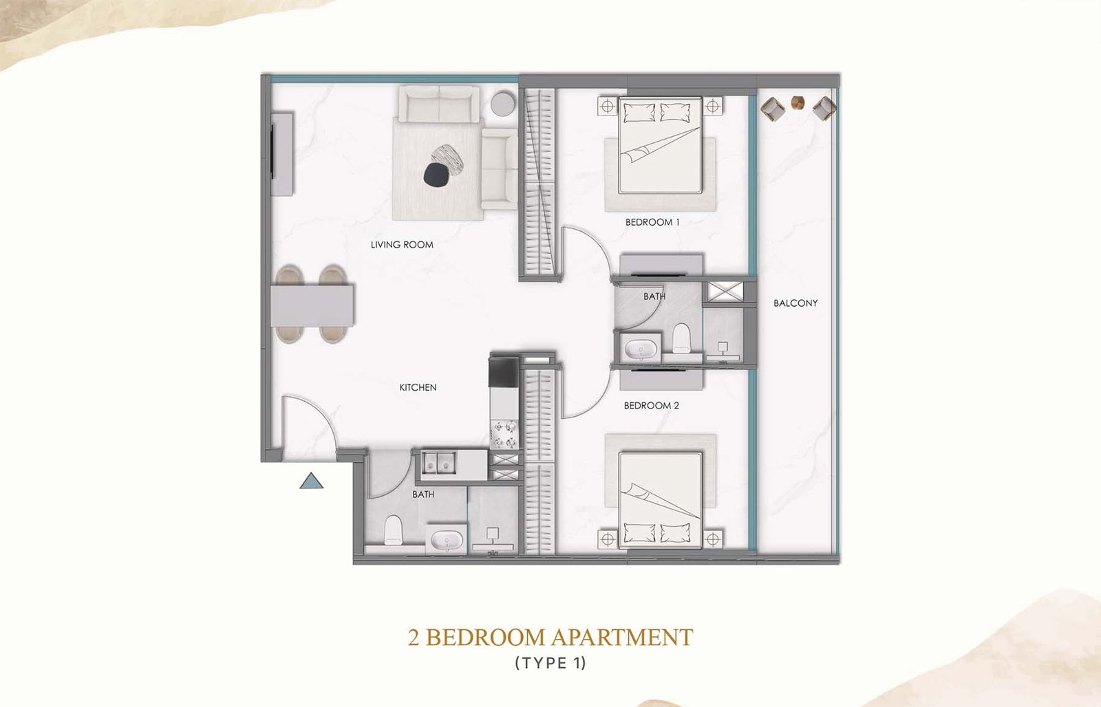 2 Bedrooms floor plan