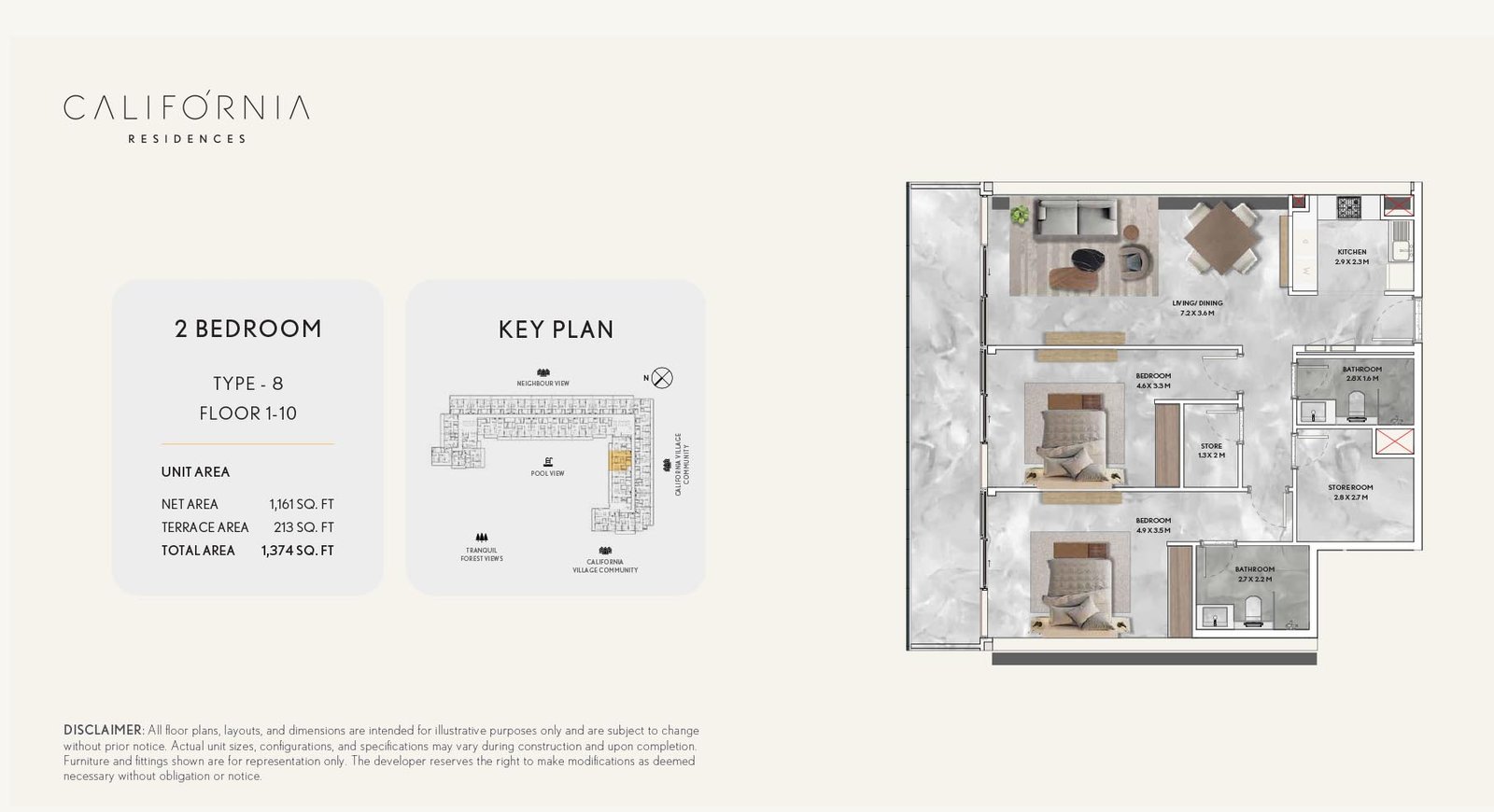 2 Bedrooms floor plan