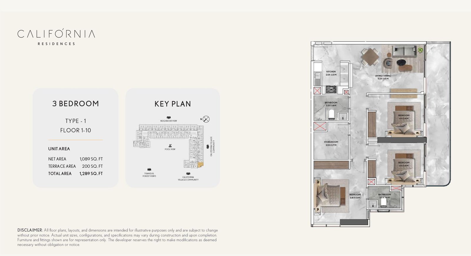 3 Bedrooms floor plan