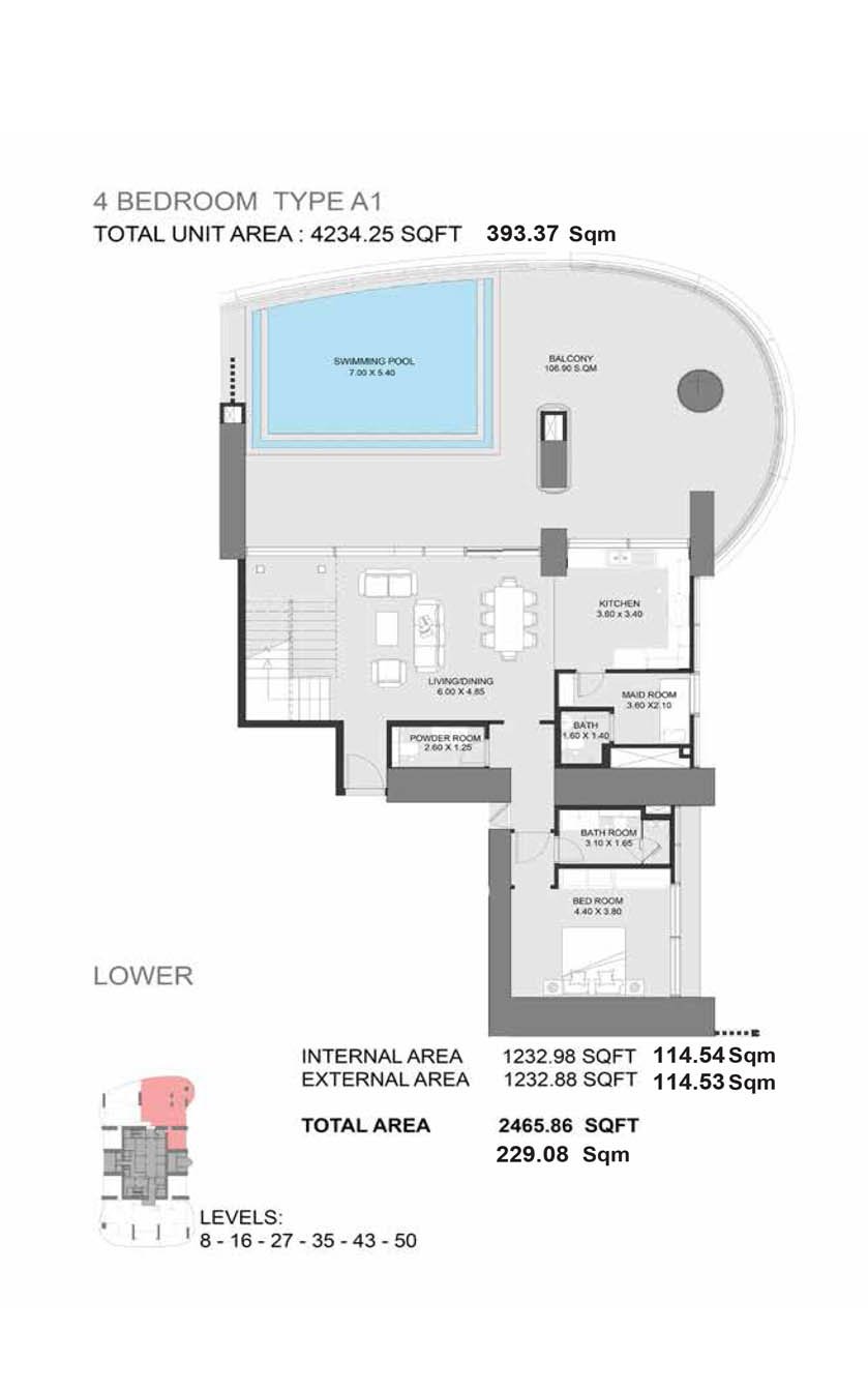 3 Bedroom + Pool + Maid floor plan