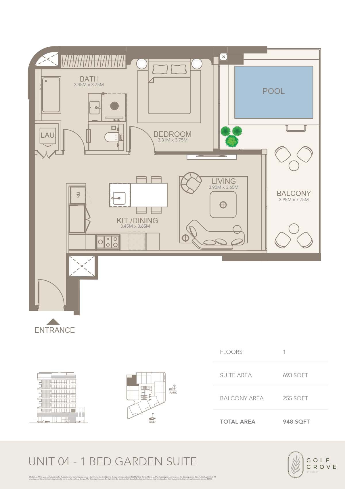 1 Bedroom floor plan