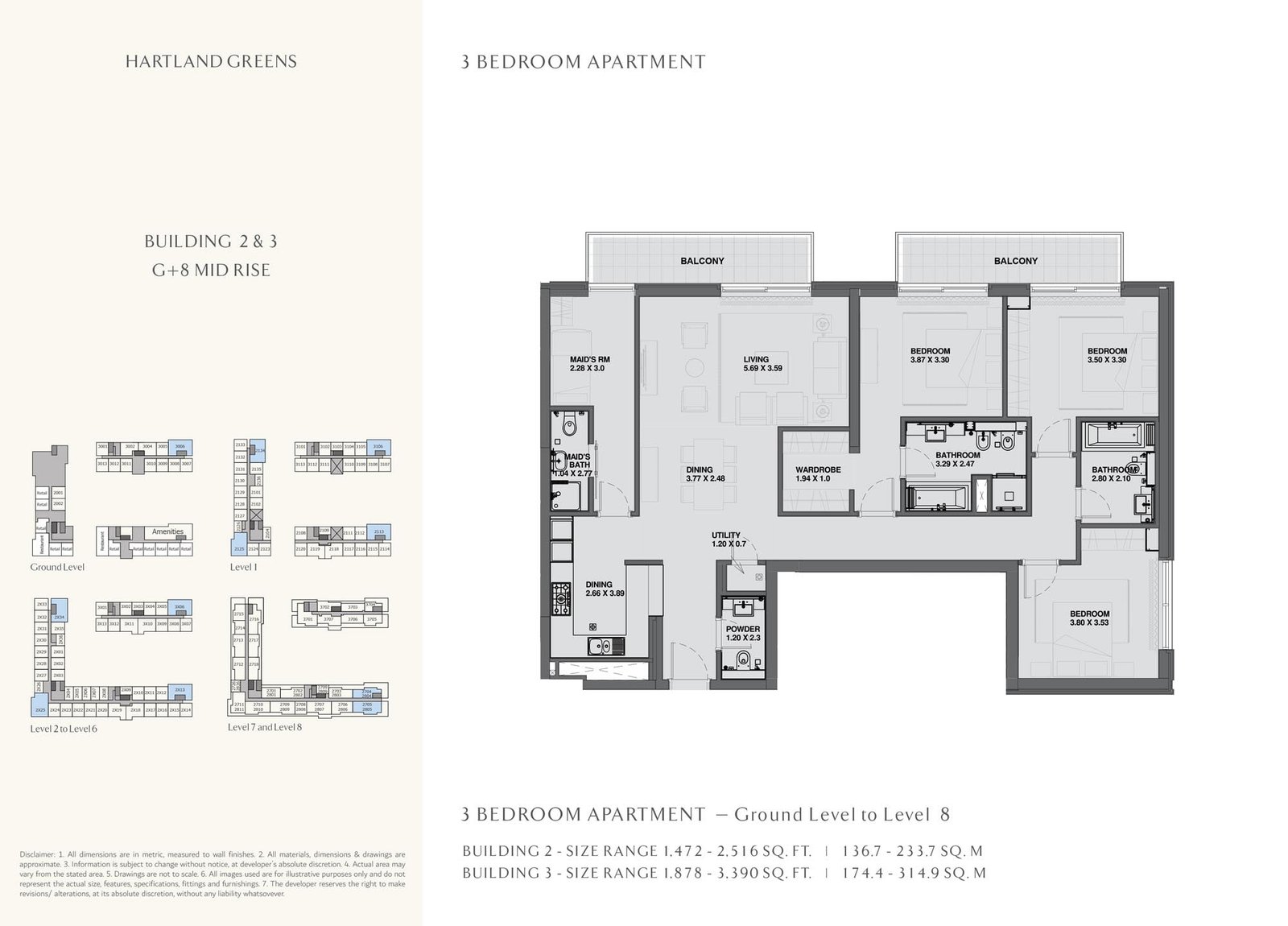3 Bedrooms + Maid floor plan