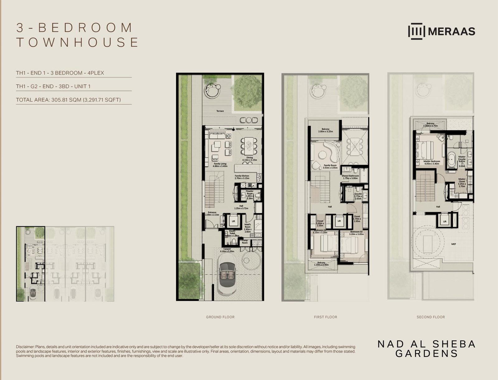 3 Bedrooms + Maid floor plan