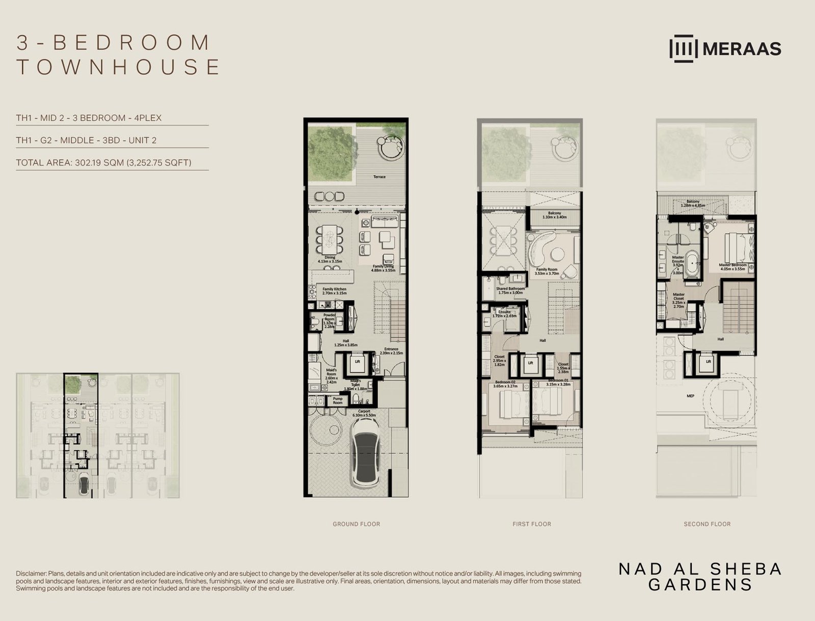 3 Bedrooms + Maid floor plan