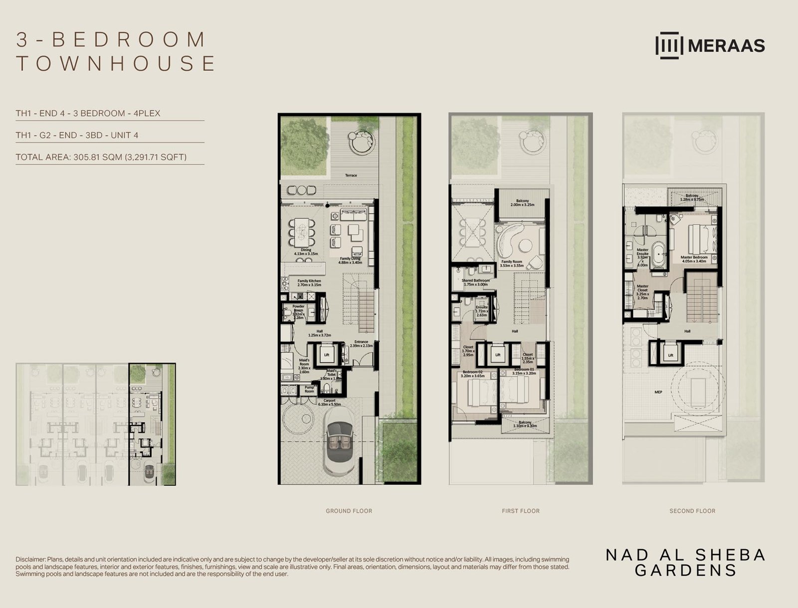 3 Bedrooms + Maid floor plan