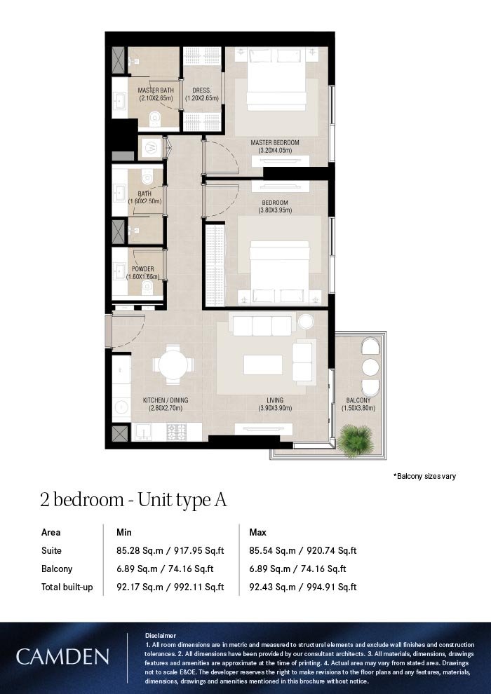 2 Bedrooms floor plan
