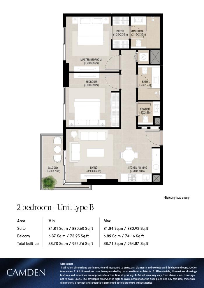 2 Bedrooms floor plan