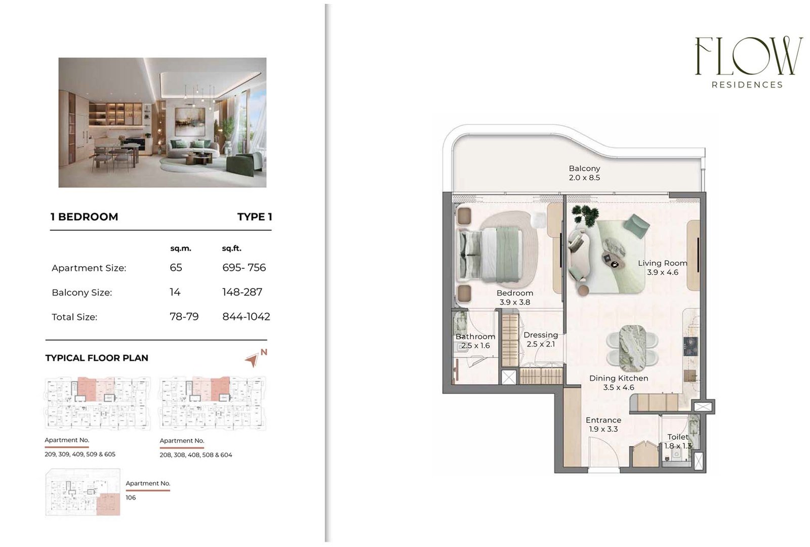 1 Bedroom floor plan