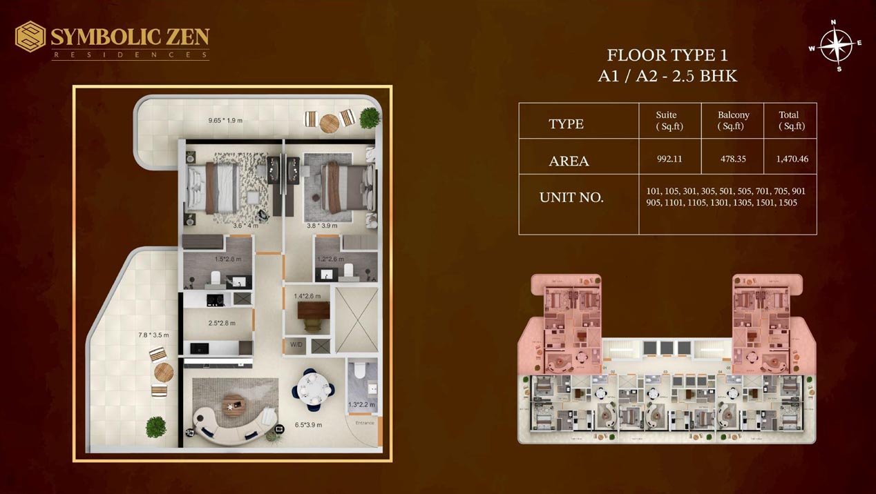 2 Bedrooms + Study floor plan