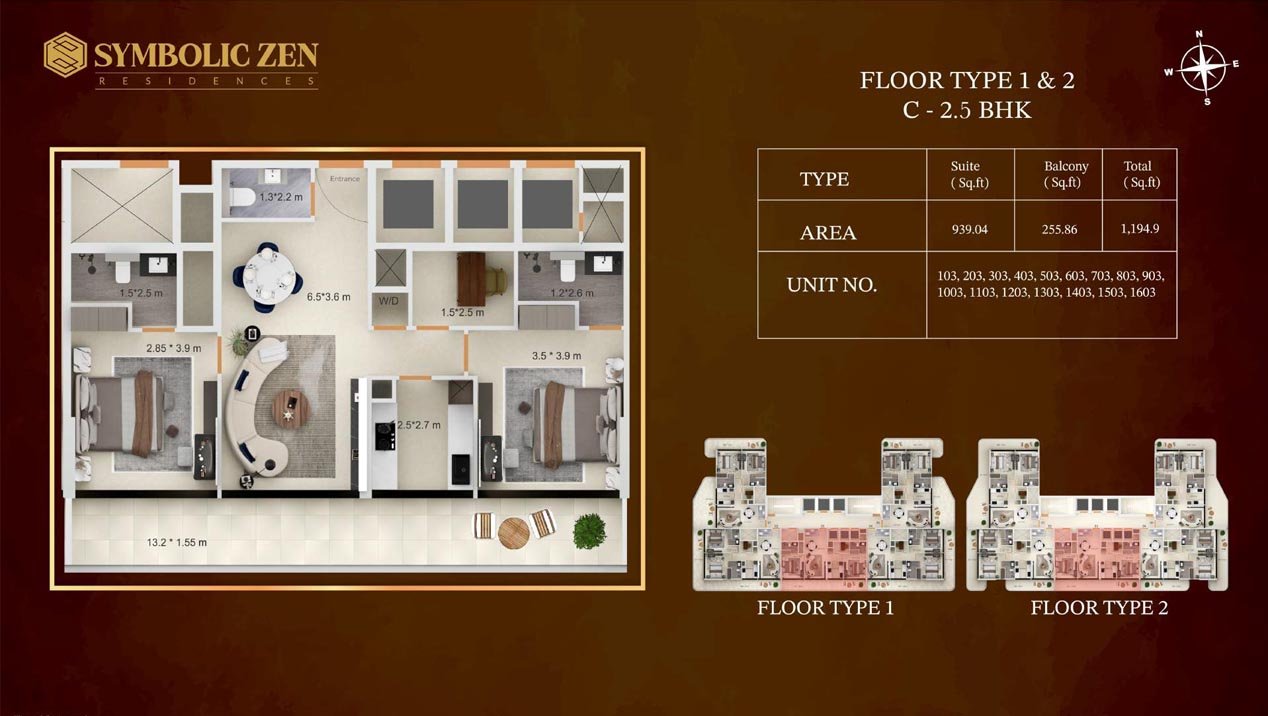 2 Bedrooms + Study floor plan