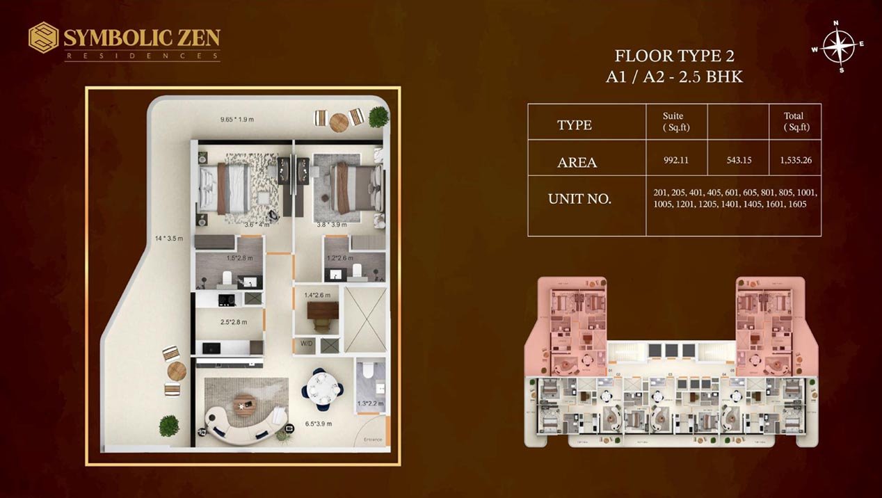 2 Bedrooms + Study floor plan