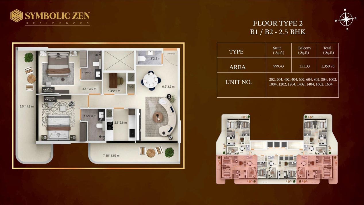 2 Bedrooms + Study floor plan