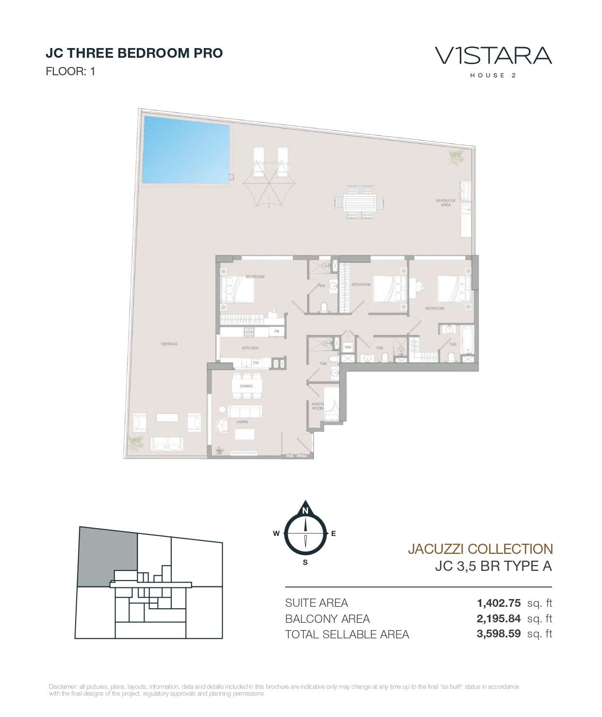 3 Bedroom + Pool + Maid floor plan