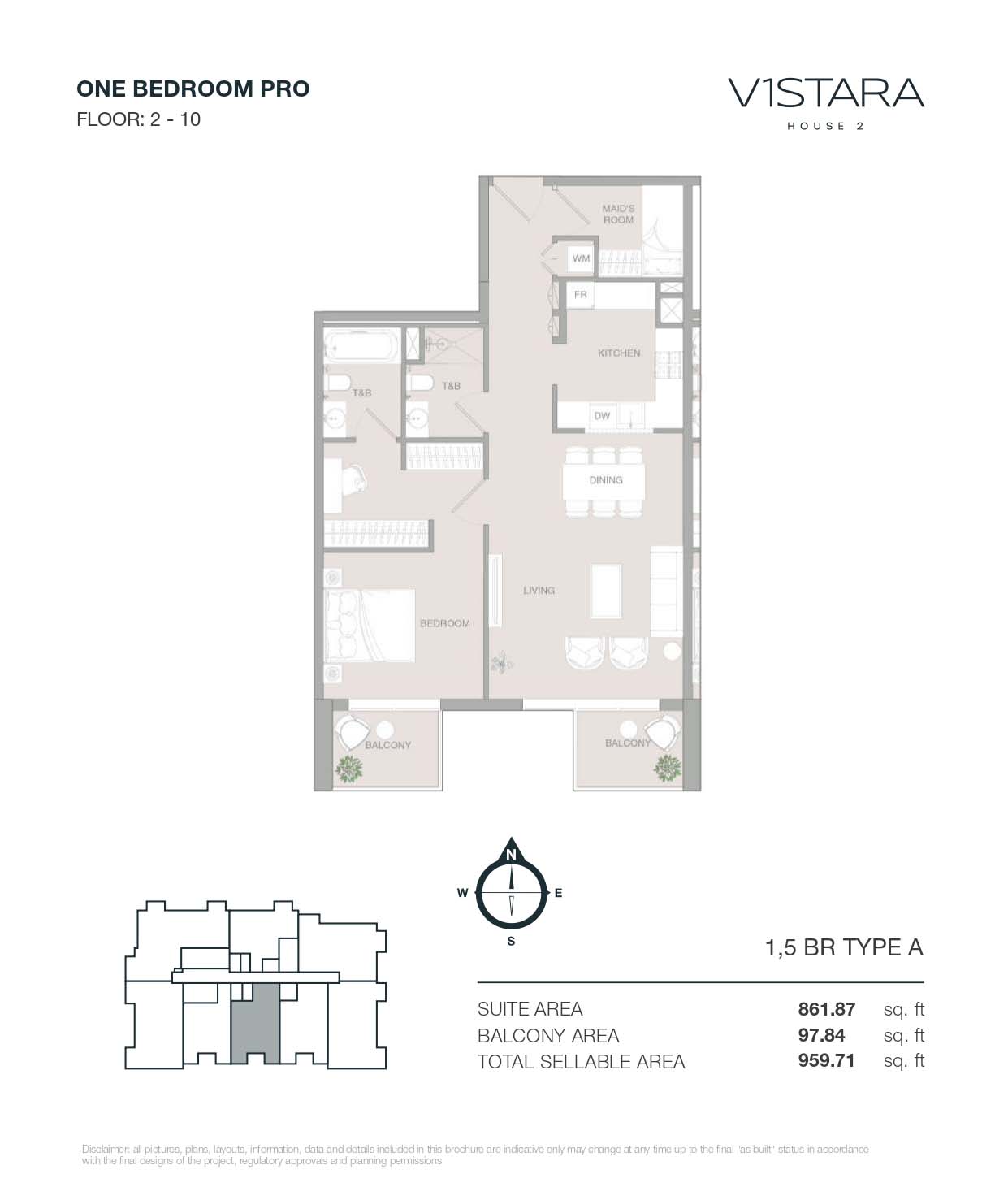 1 Bedroom + Maid floor plan