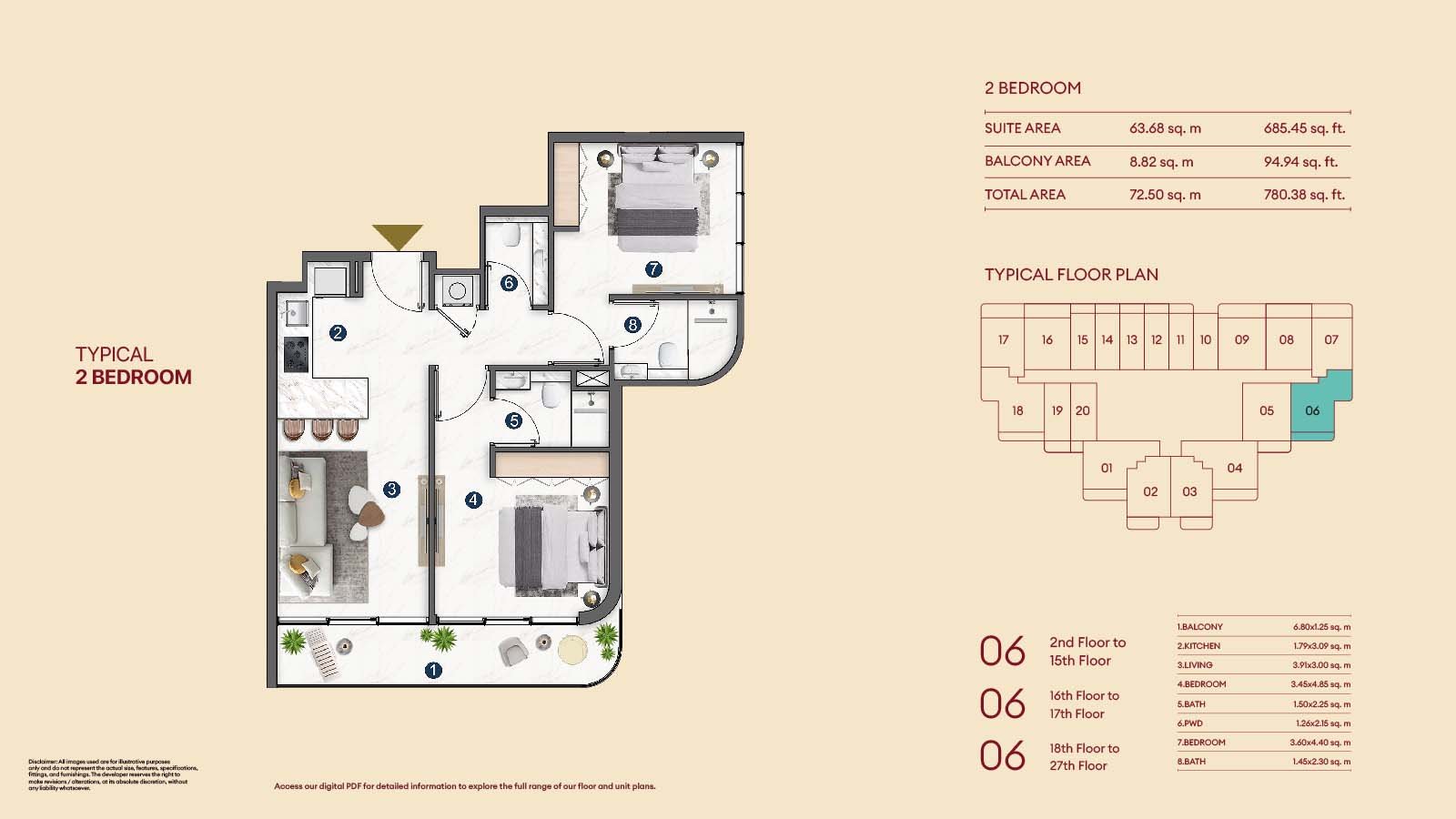 2 Bedrooms floor plan