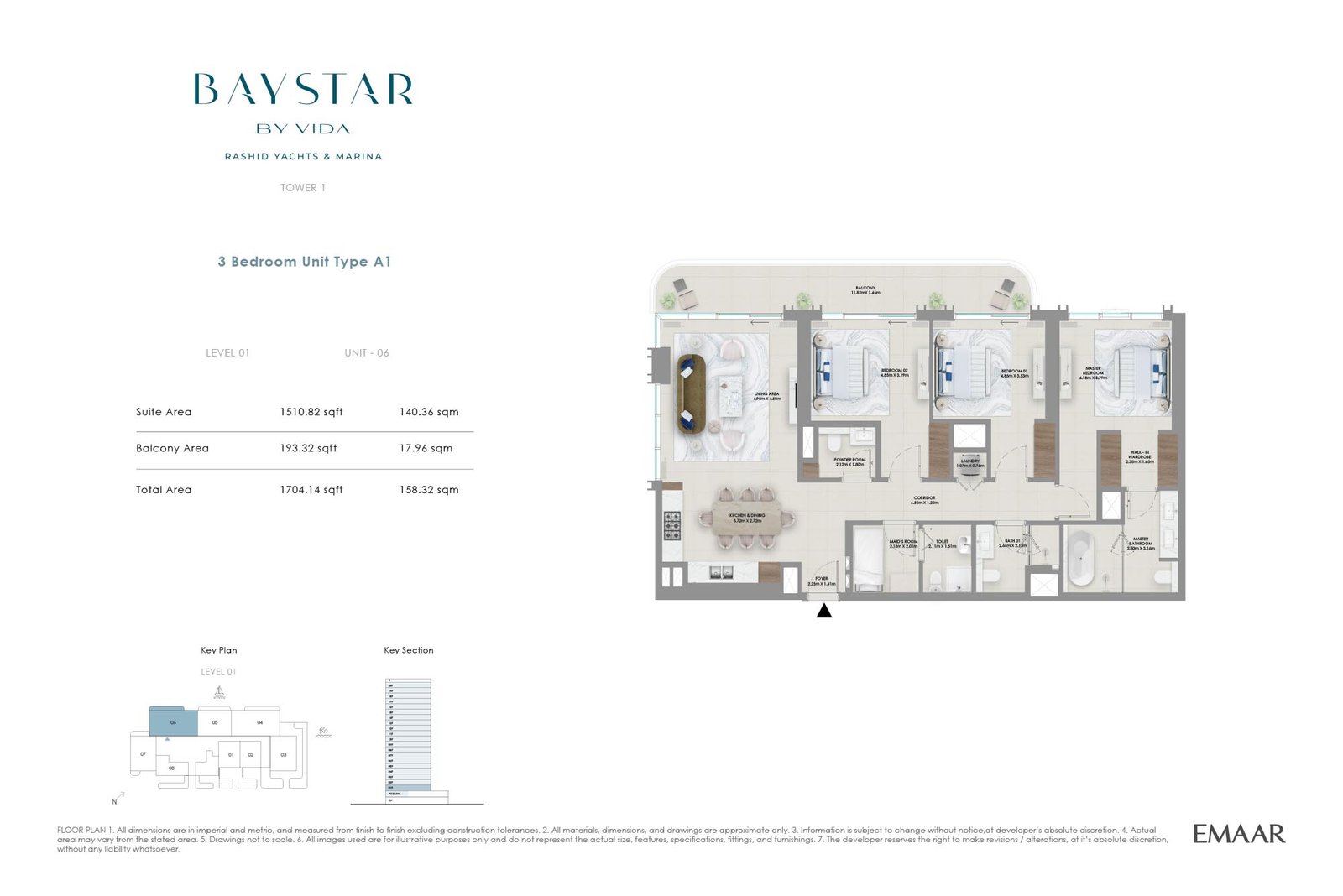3 Bedrooms + Maid floor plan