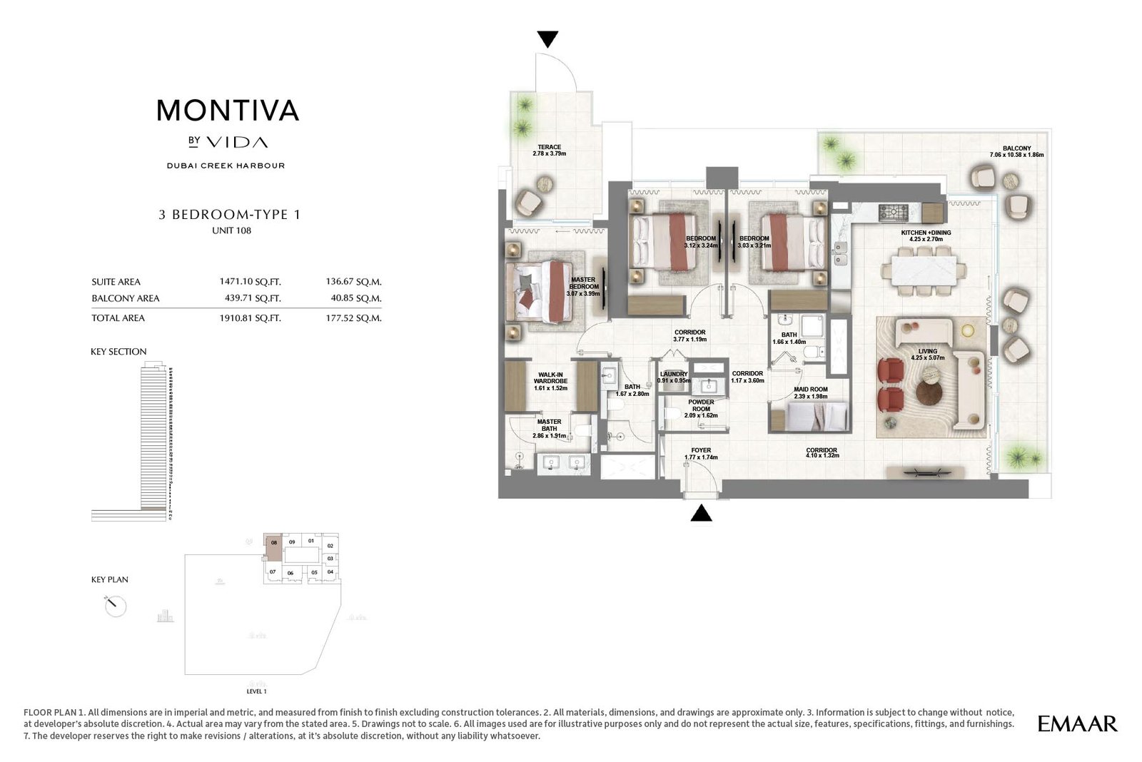 3 Bedrooms + Maid floor plan