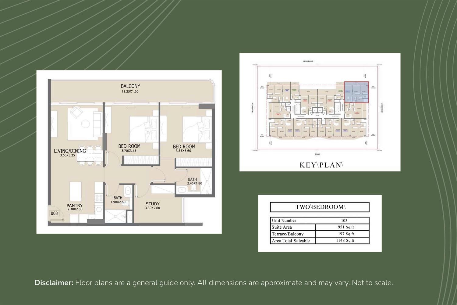 2 Bedrooms + Study floor plan