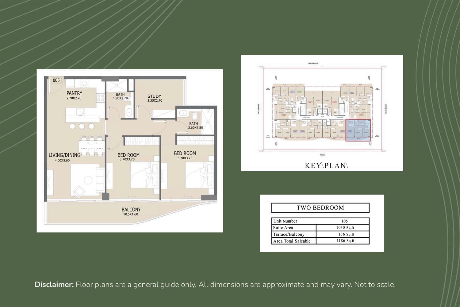 2 Bedrooms + Study floor plan