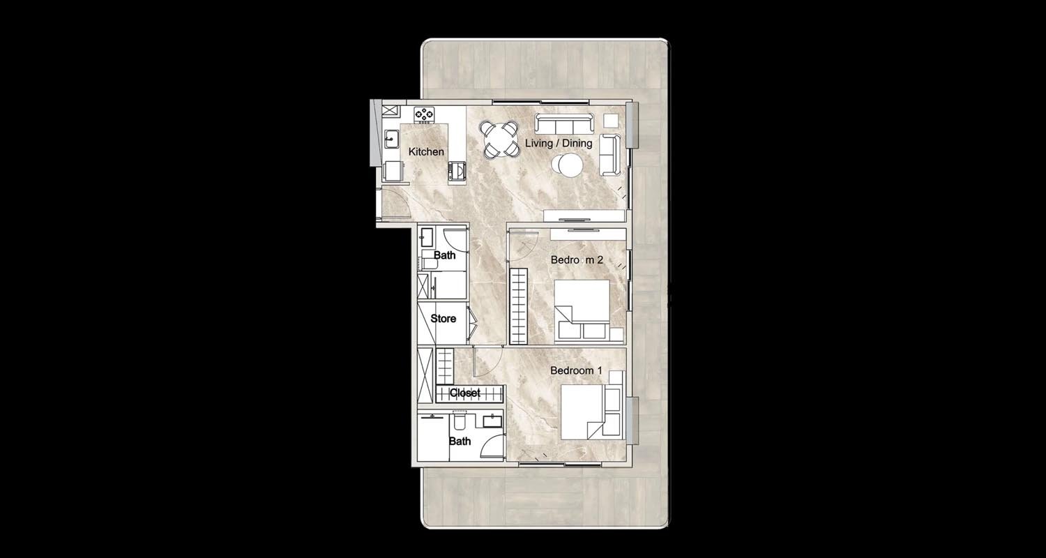 2 Bedrooms floor plan