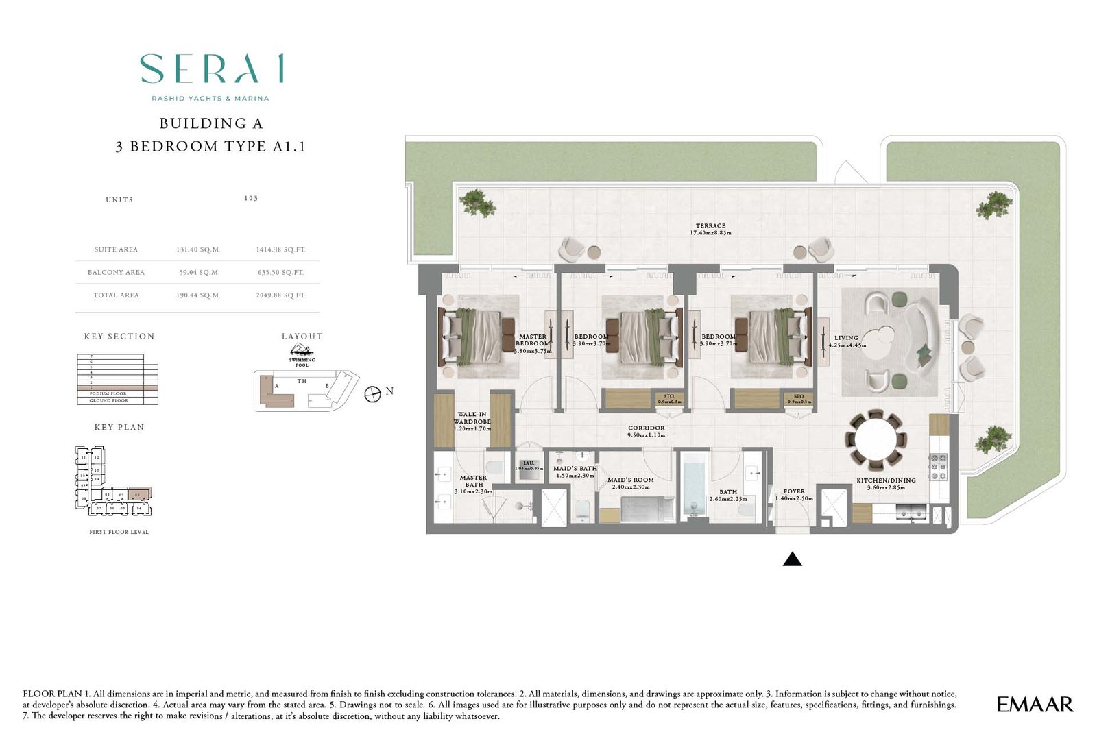 3 Bedrooms + Maid floor plan