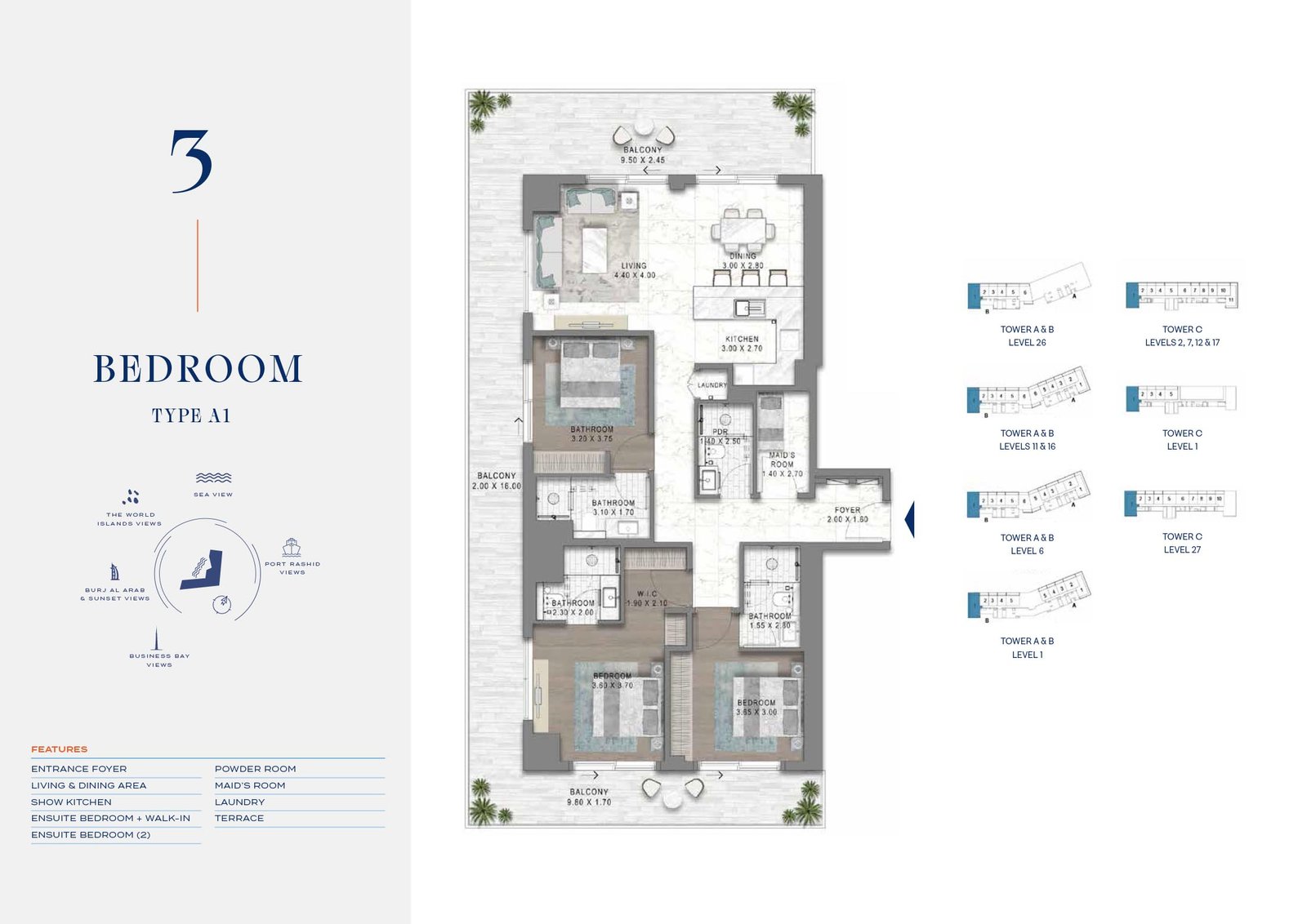 3 Bedrooms + Maid floor plan