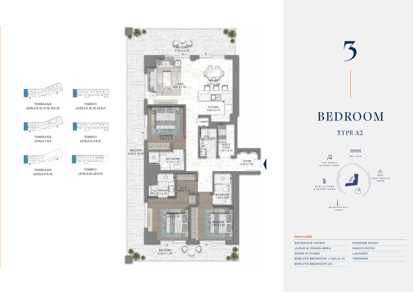 3 Bedrooms + Maid floor plan