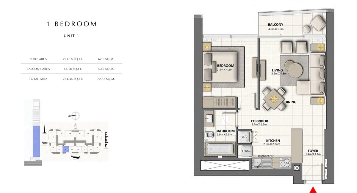 1 Bedroom floor plan