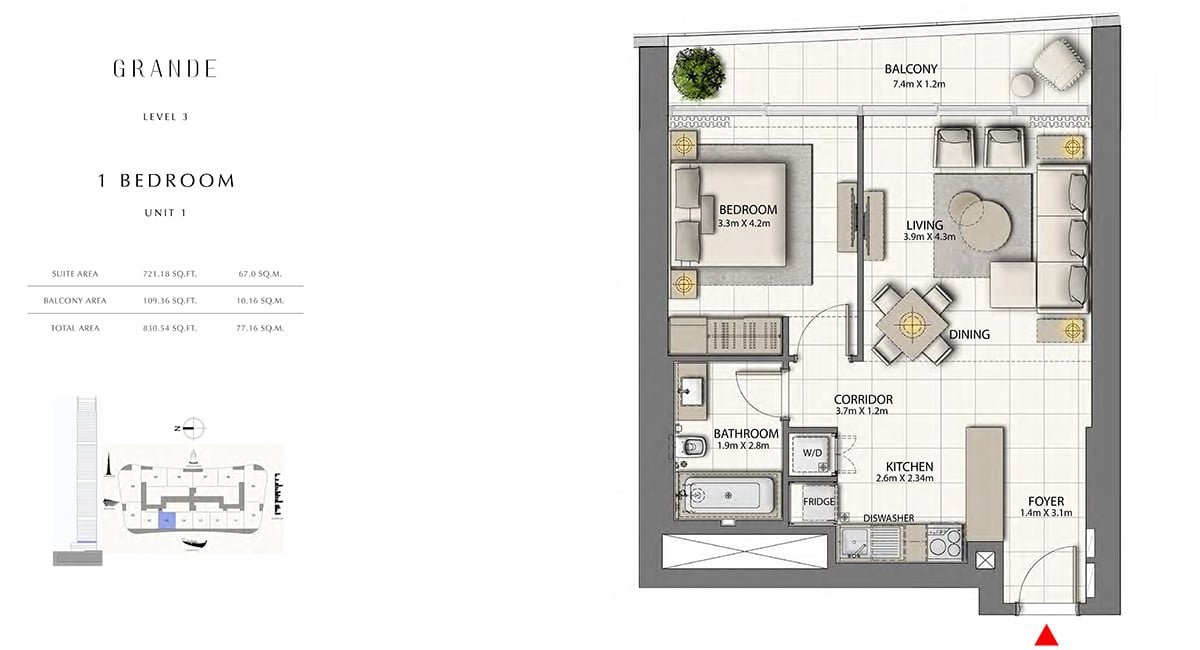 1 Bedroom floor plan