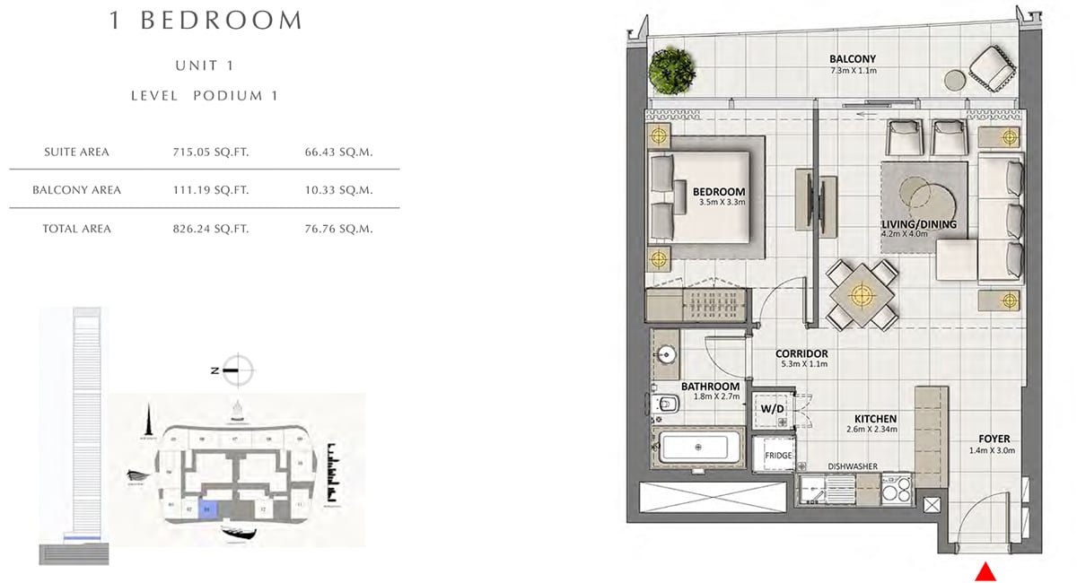 1 Bedroom floor plan