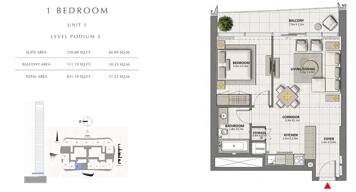 1 Bedroom floor plan