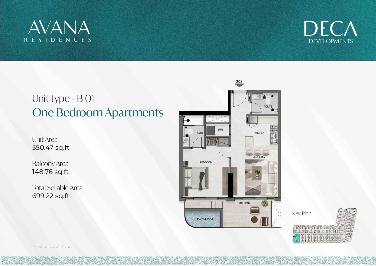 1 Bedroom + Pool floor plan