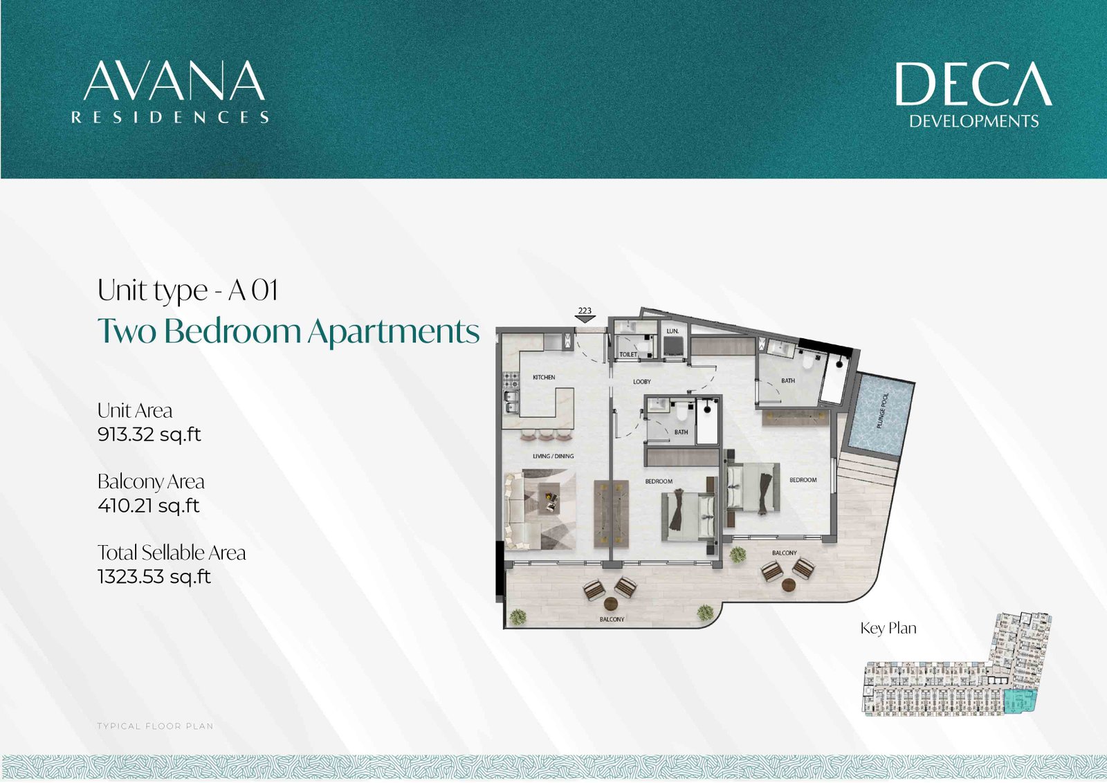 2 Bedroom + Pool floor plan