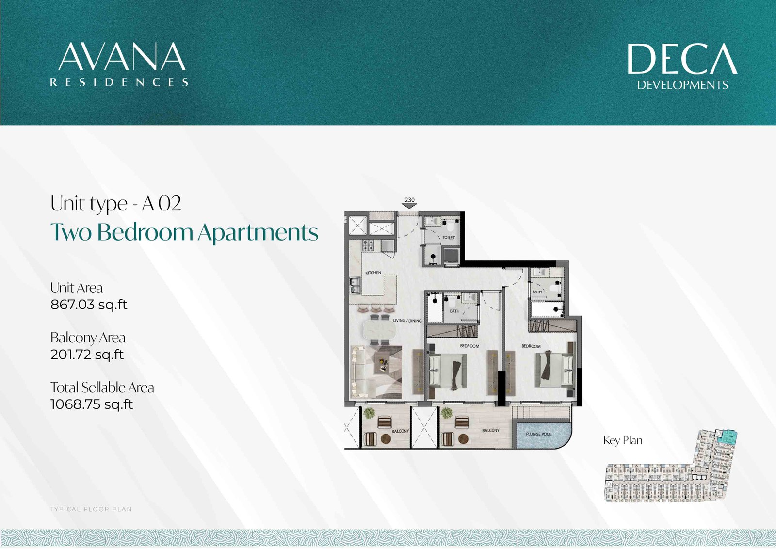 2 Bedroom + Pool floor plan