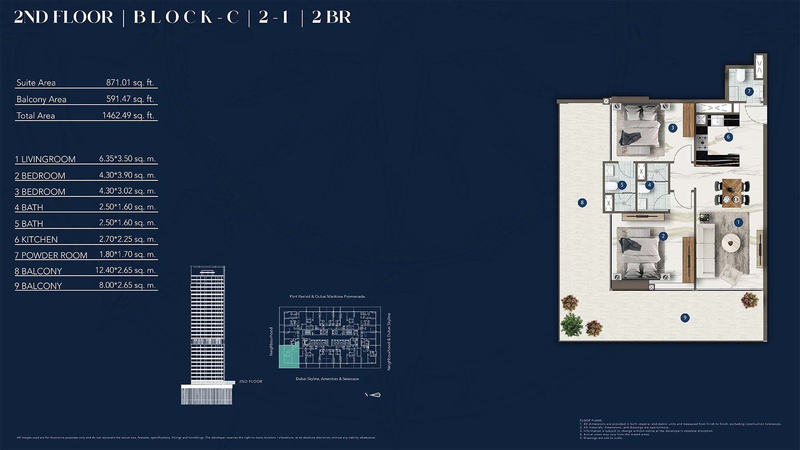2 Bedrooms floor plan