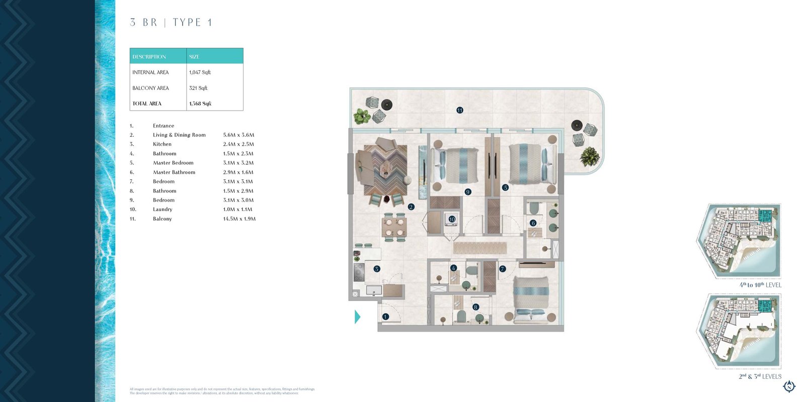 3 Bedrooms floor plan