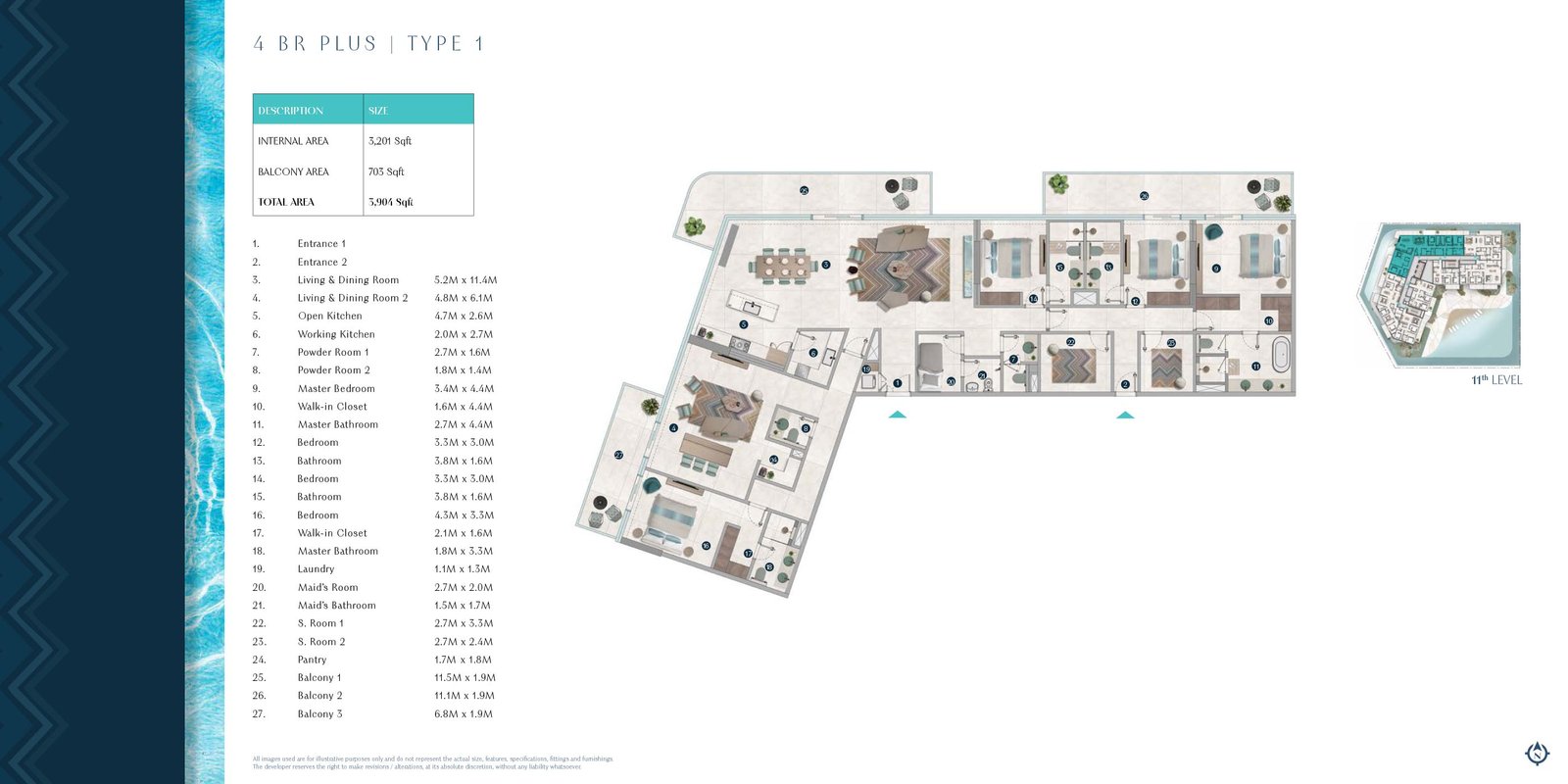 4 Bedrooms + Study + Maid floor plan