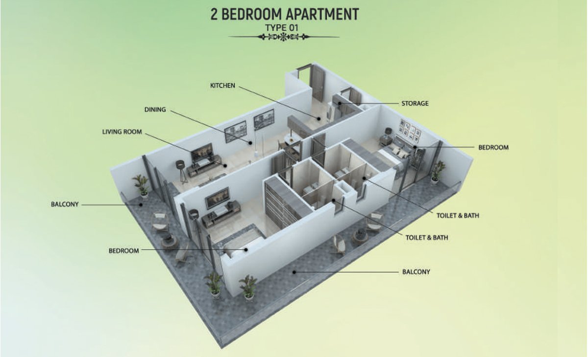 2 Bedrooms floor plan