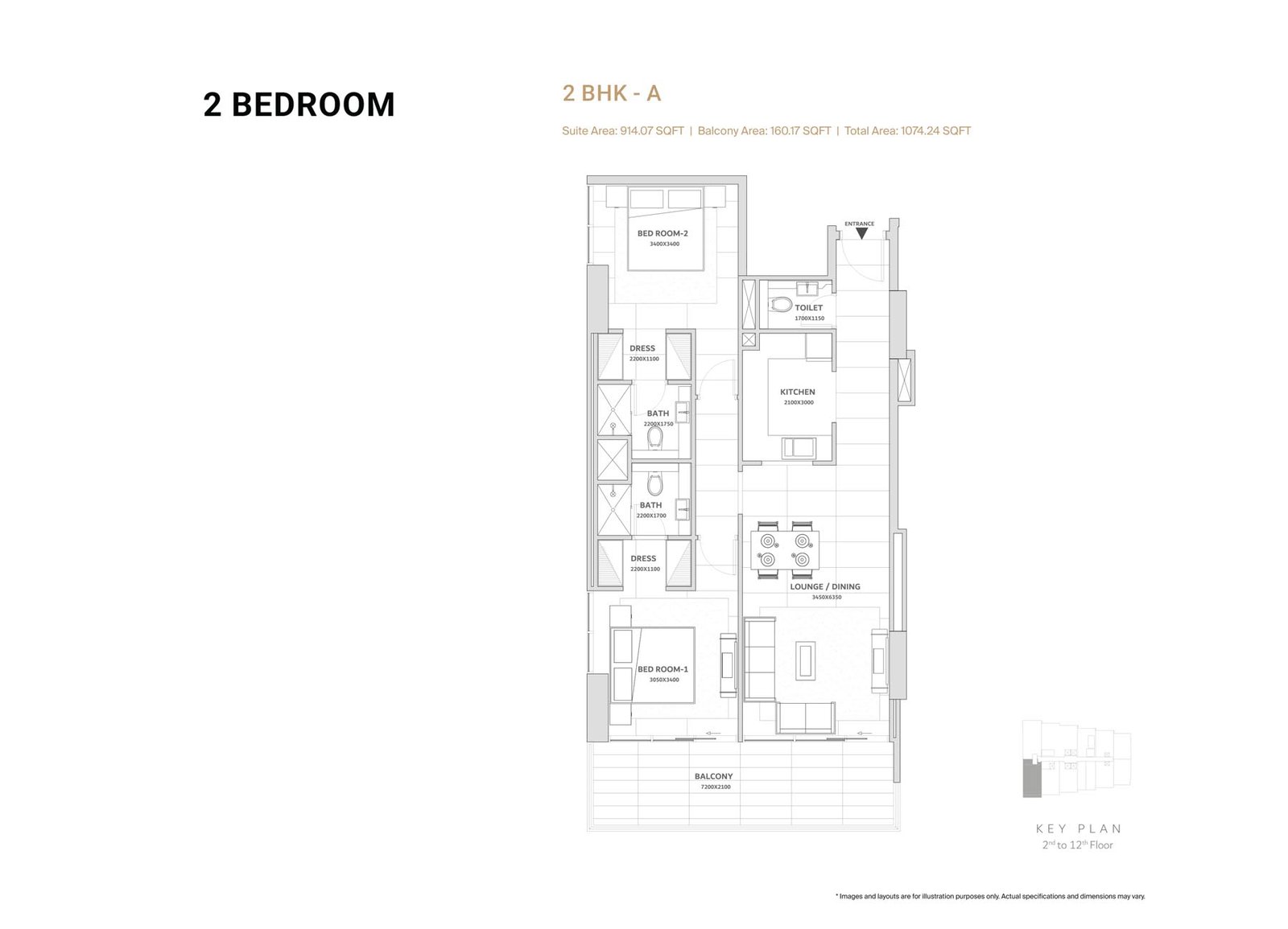 2 Bedrooms floor plan