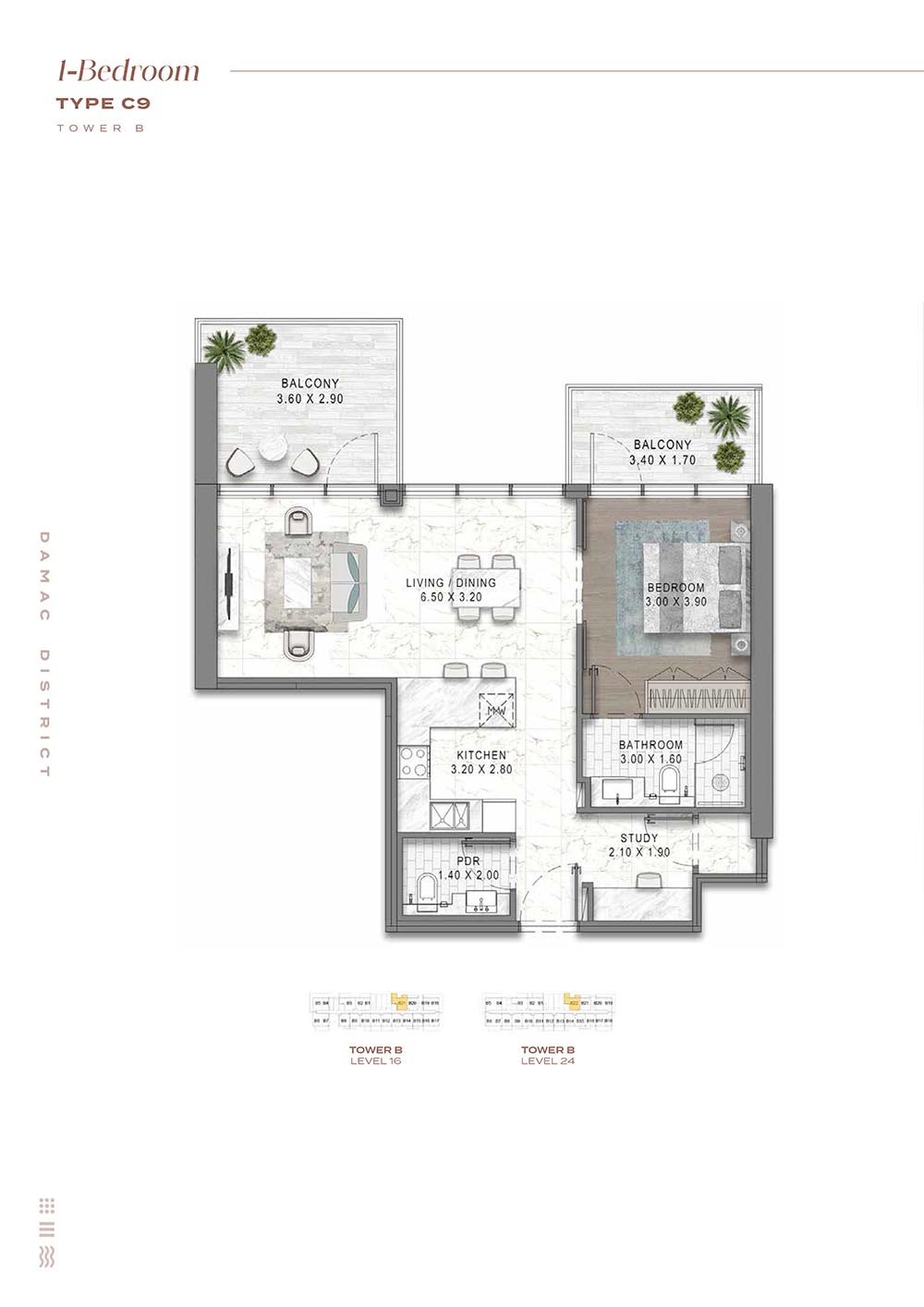 1 Bedroom + Study floor plan