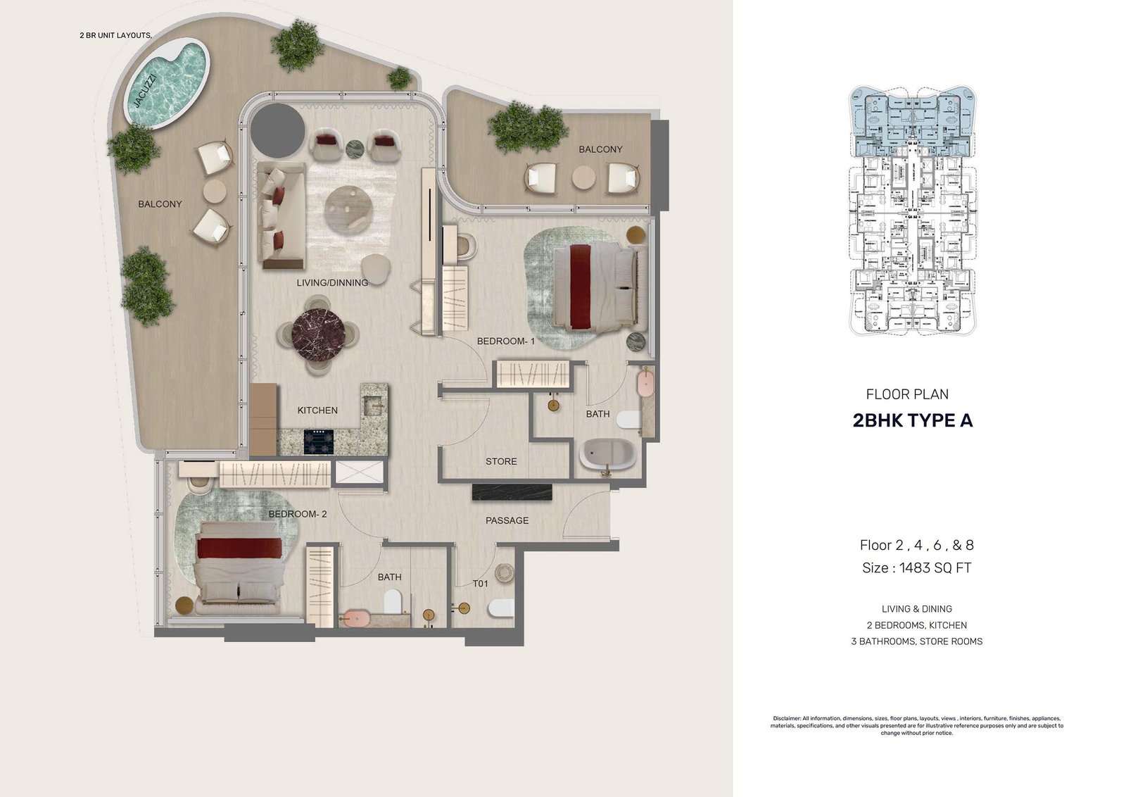 2 Bedrooms floor plan