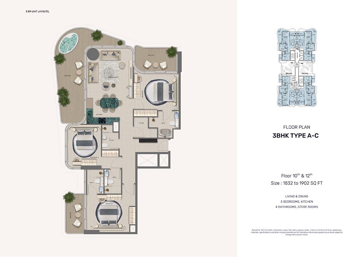 3 Bedrooms floor plan