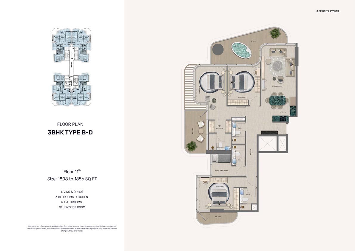 3 Bedrooms + Study floor plan