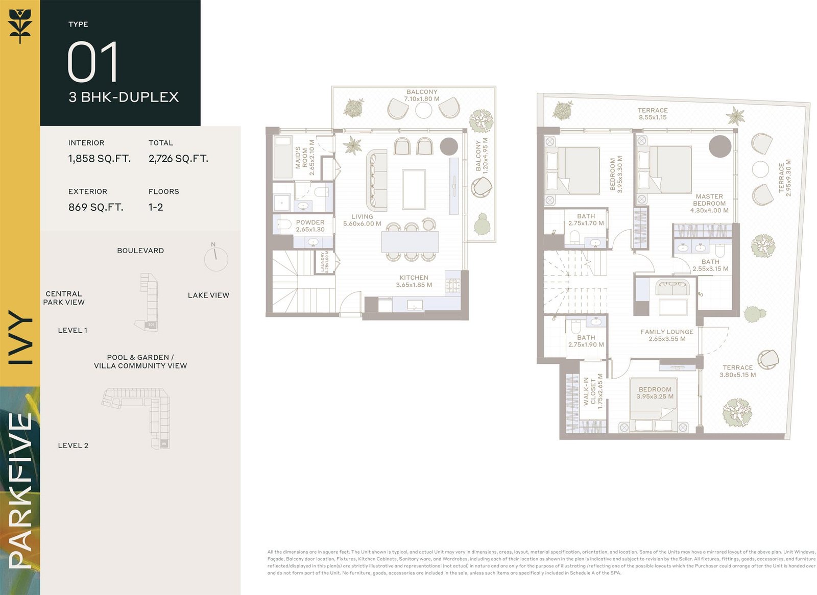 3 Bedrooms + Maid floor plan