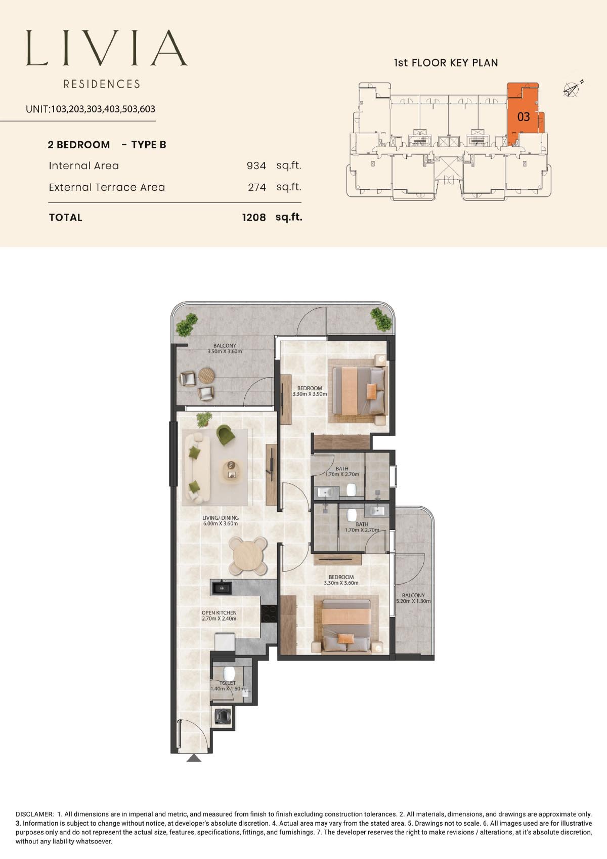2 Bedrooms floor plan