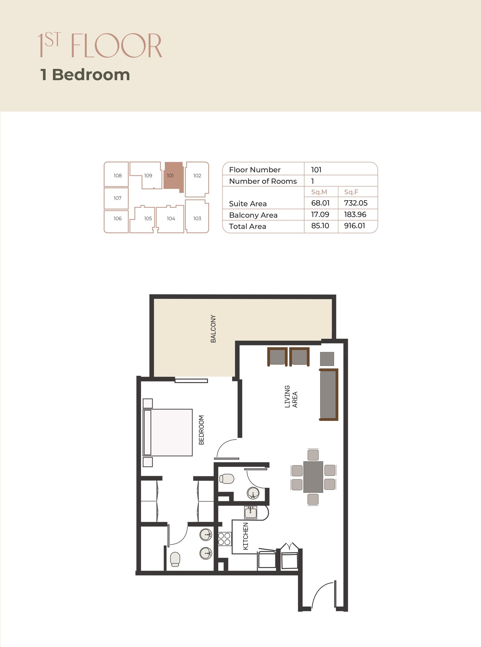 1 Bedroom floor plan