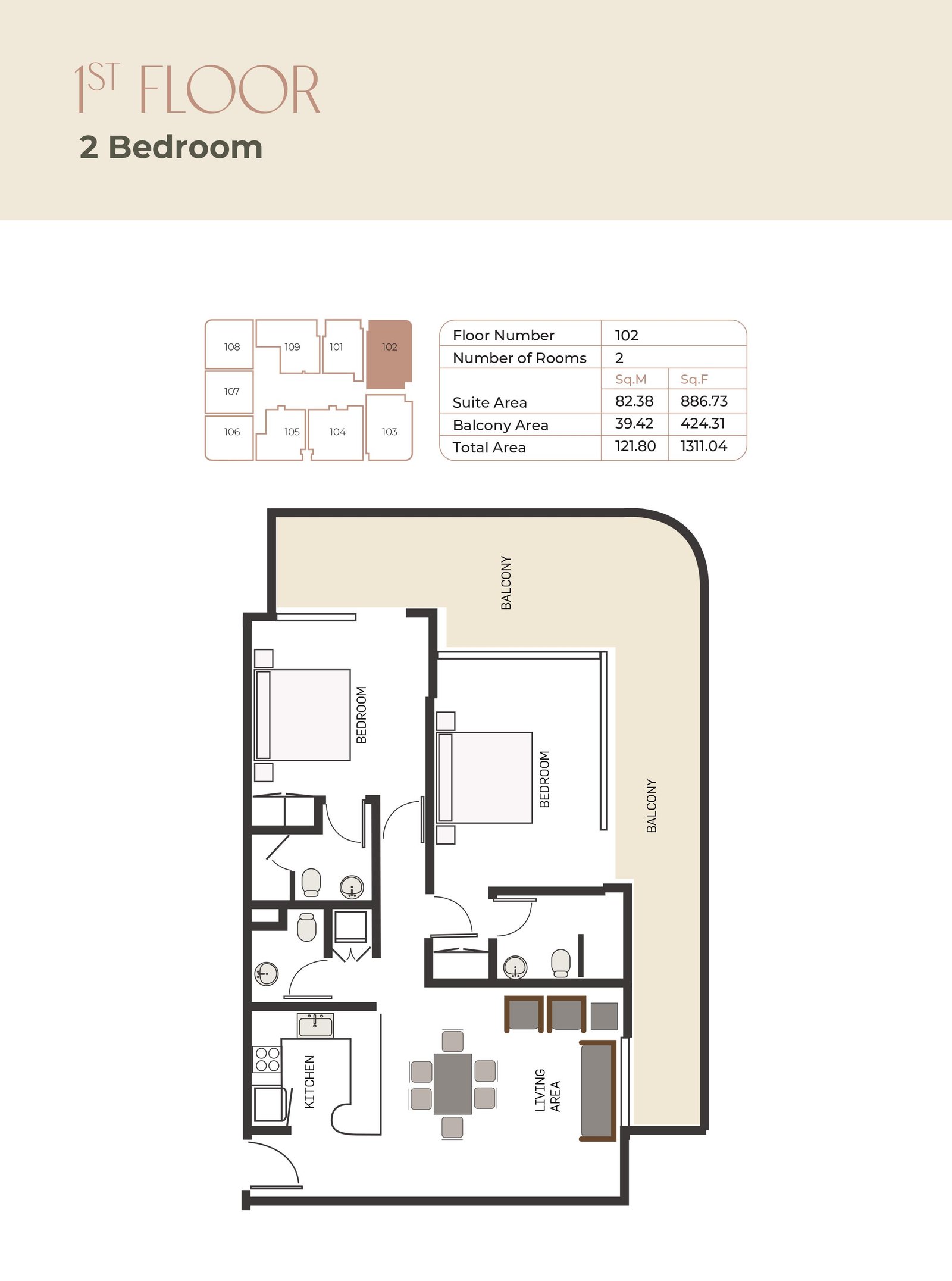 2 Bedrooms floor plan