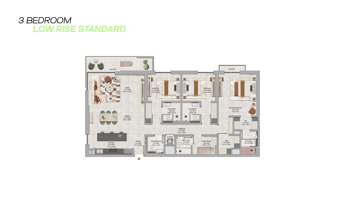 3 Bedrooms + Maid floor plan