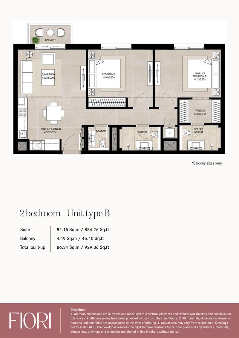 2 Bedrooms floor plan