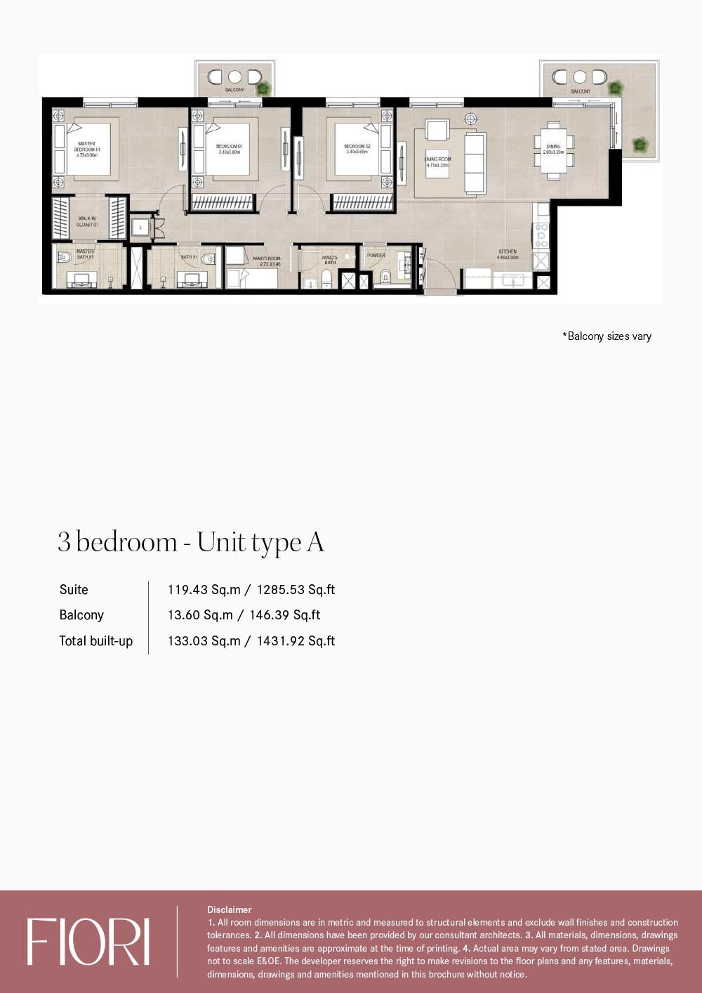 3 Bedrooms + Maid floor plan